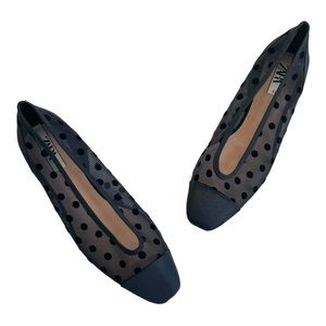 Zara black polka dot mesh ballet flat